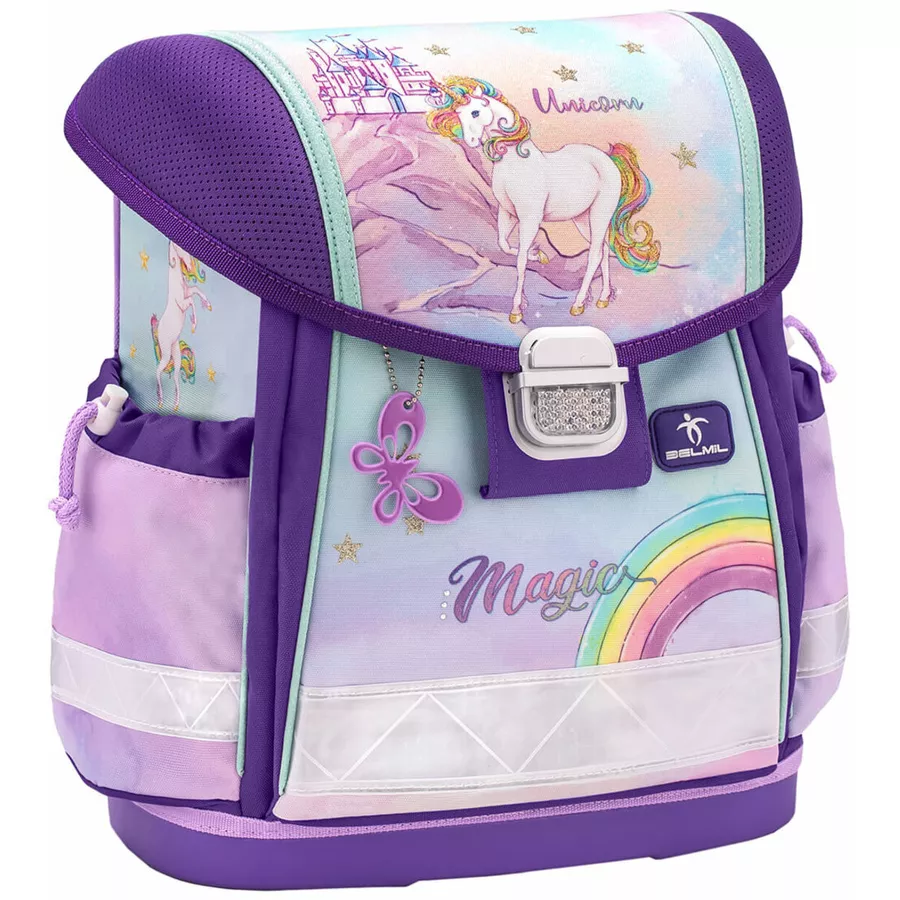 Belmil Schulranzen Classy Schulranzen Set 5-teilig mit Brustgurt Rainbow Unicorn Magic