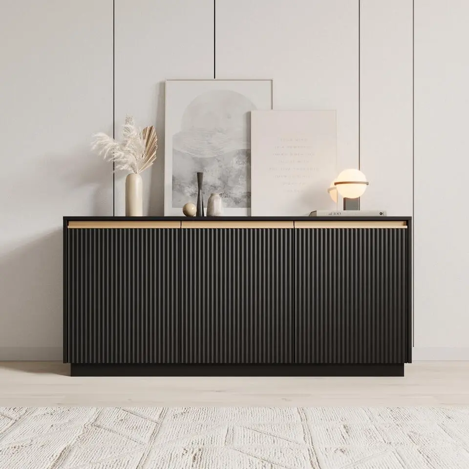 Meubella - Dressoir Remy - Zwart - 154 cm