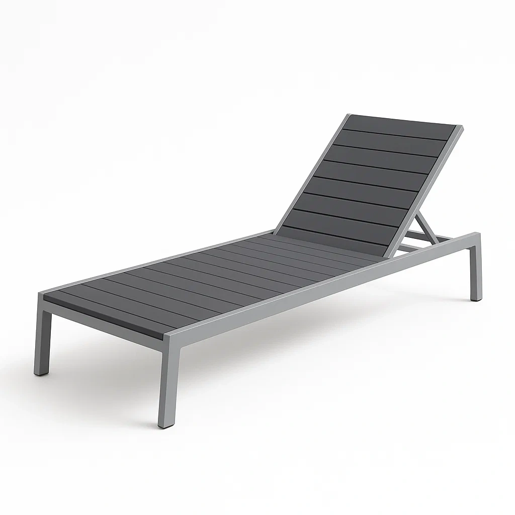 Chaise longue extérieure en aluminium et composite gris