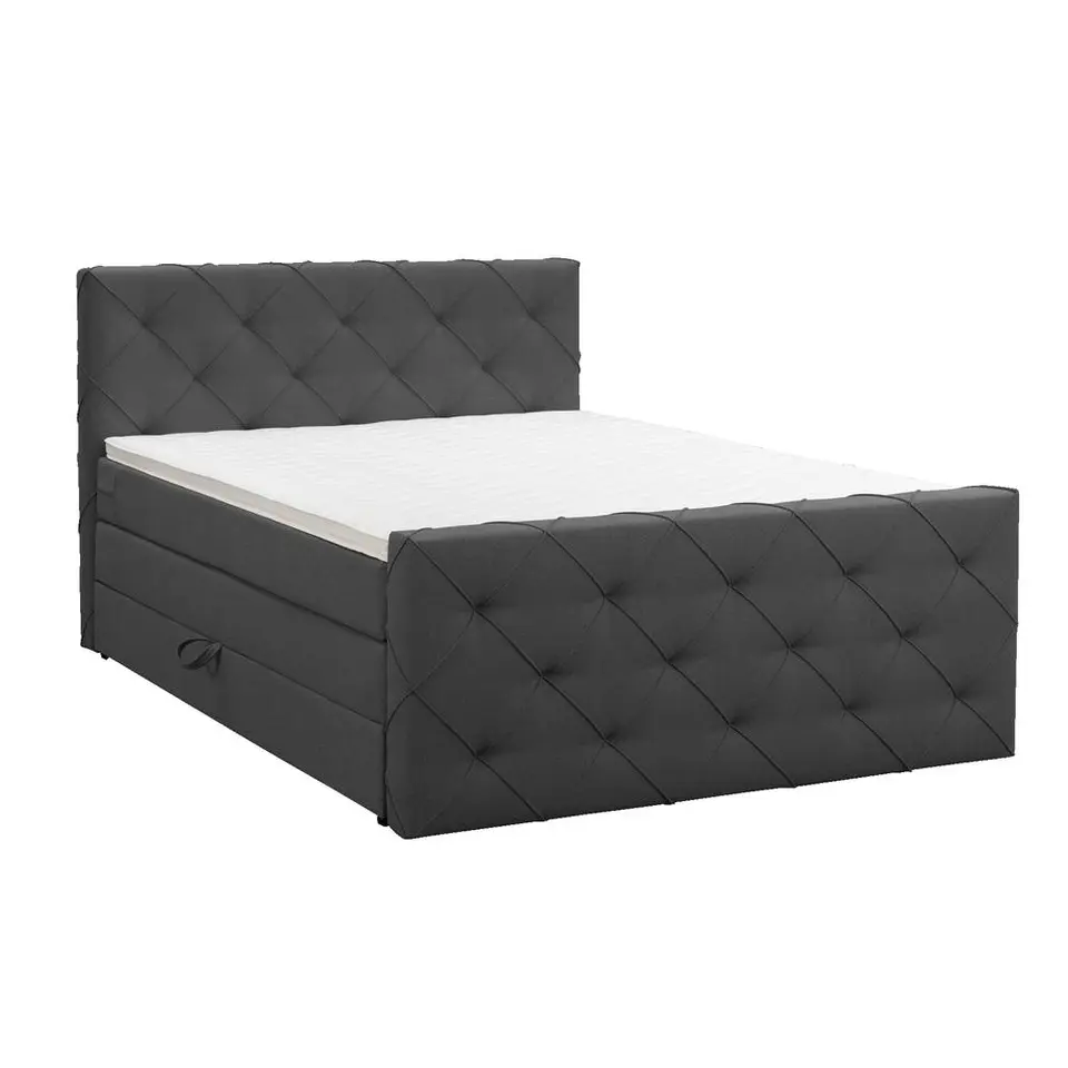 Boxspring met opbergruimte en voetbord Liv geruit - antraciet - 160x200cm
