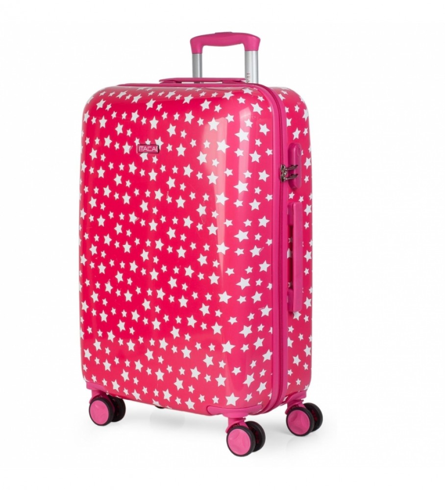 Mala de viagem infantil ITACA para meninas com estampa de estrelas fúcsia - 67 x 45 x 24 cm -