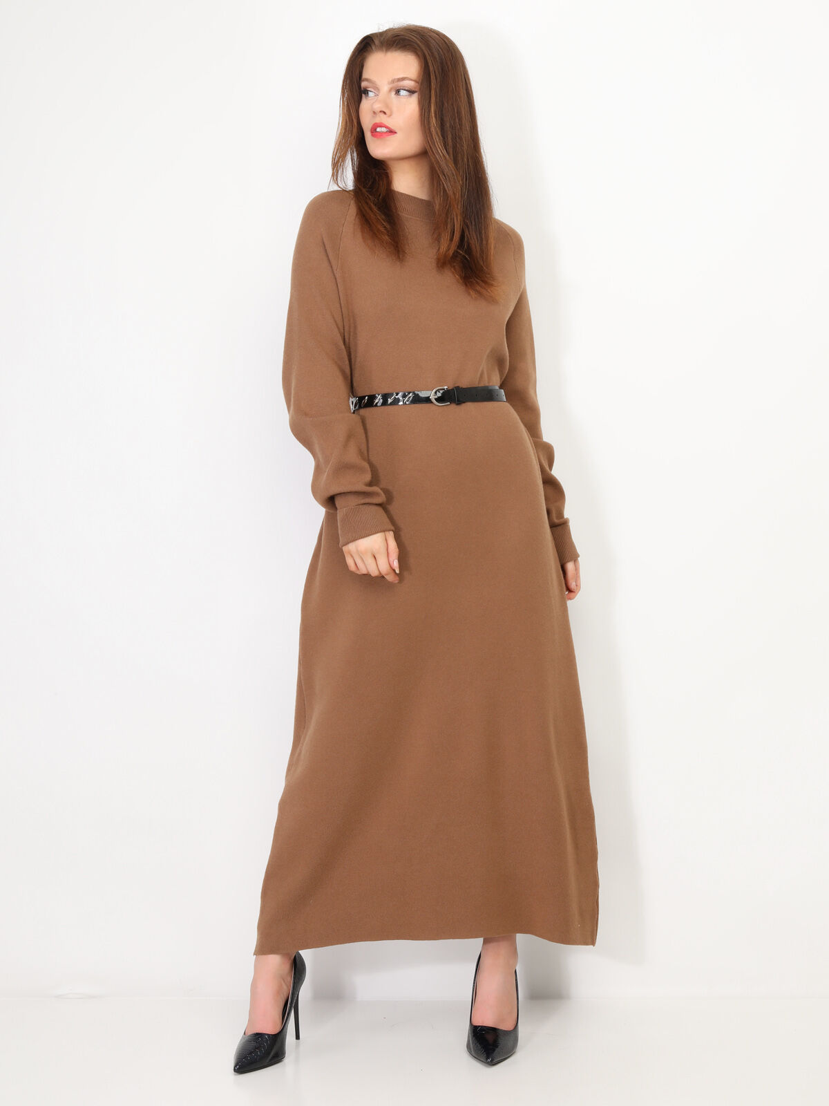 Robe pull longue et ample- Camel