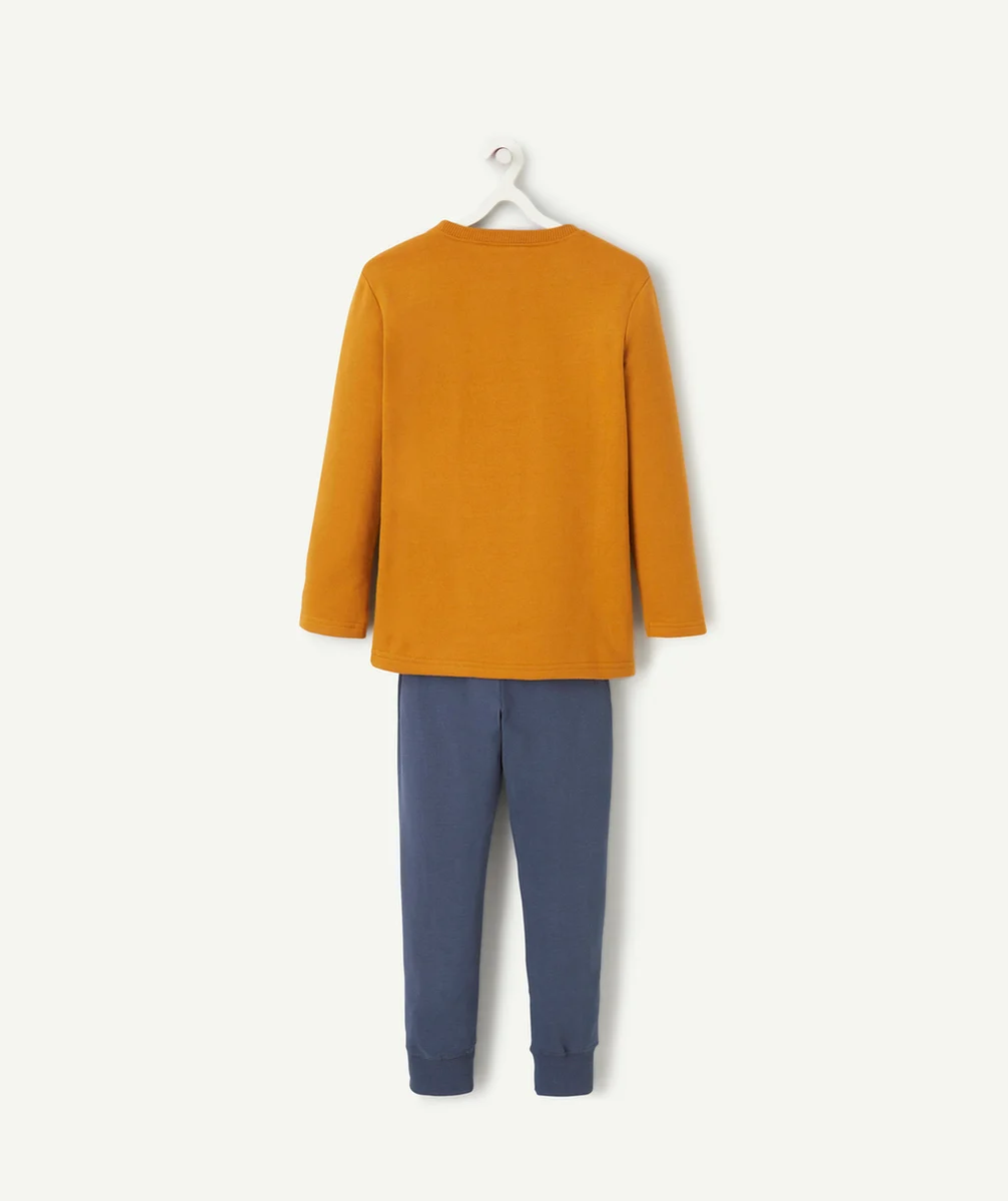 PYJAMA GARÇON EN COTON BIO MARRON ET BLEU AVEC MESSAGE ET MOTIFS