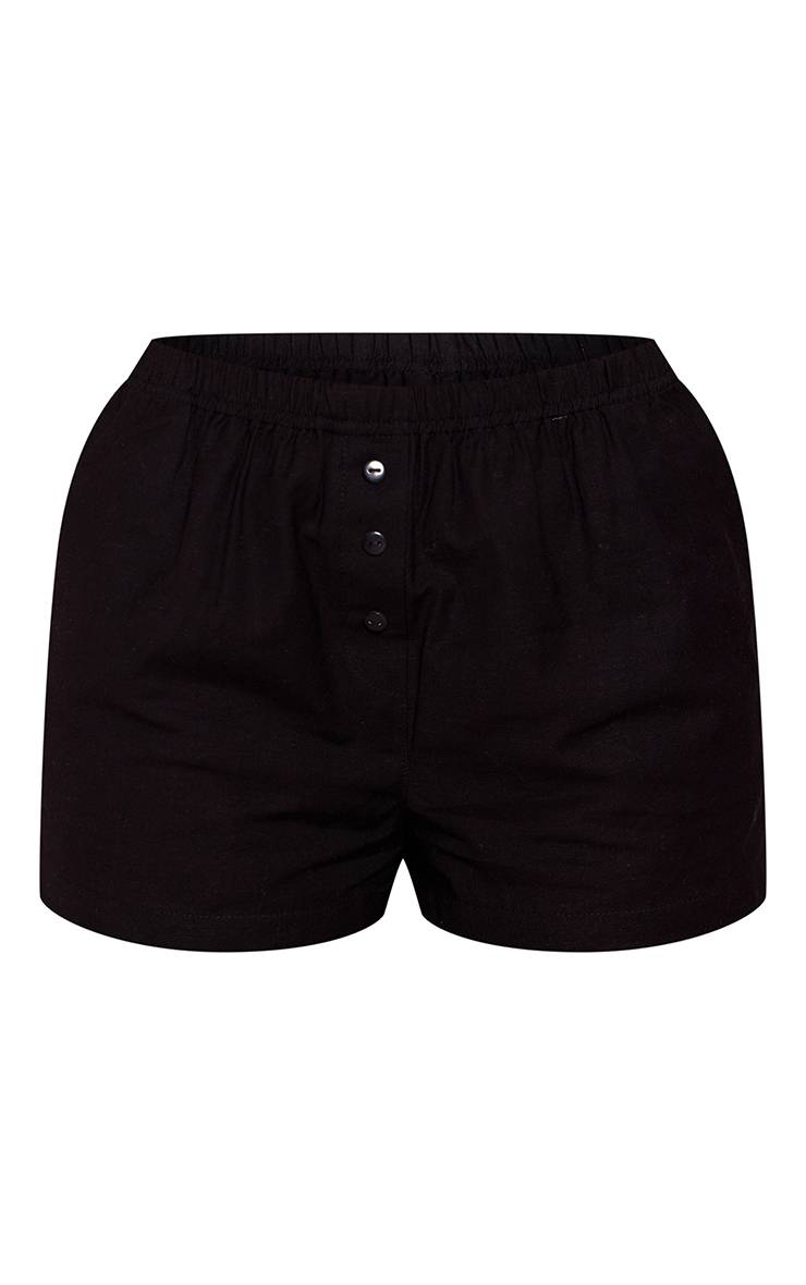 Noir Short Boxer Petite Aspect Lin Avec Détail Boutons