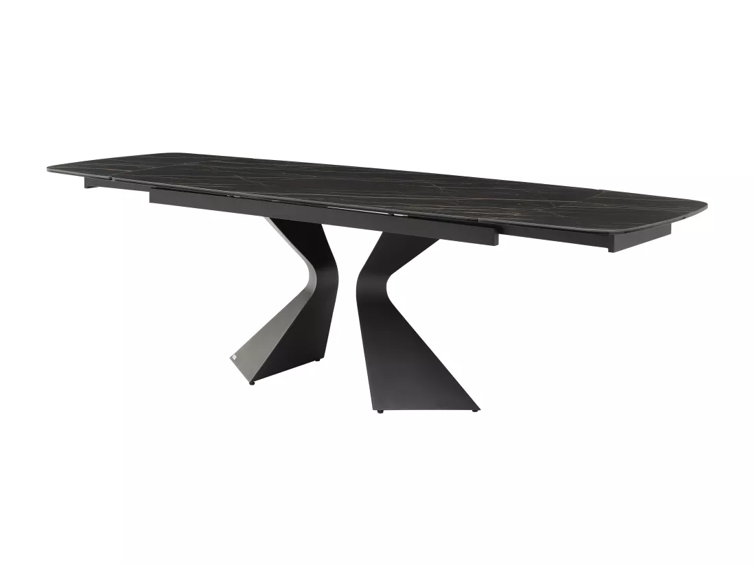Table à manger extensible 6 à 10 personnes en verre trempé, céramique et métal - Effet marbre noir - KAJARI de Maison Céphy