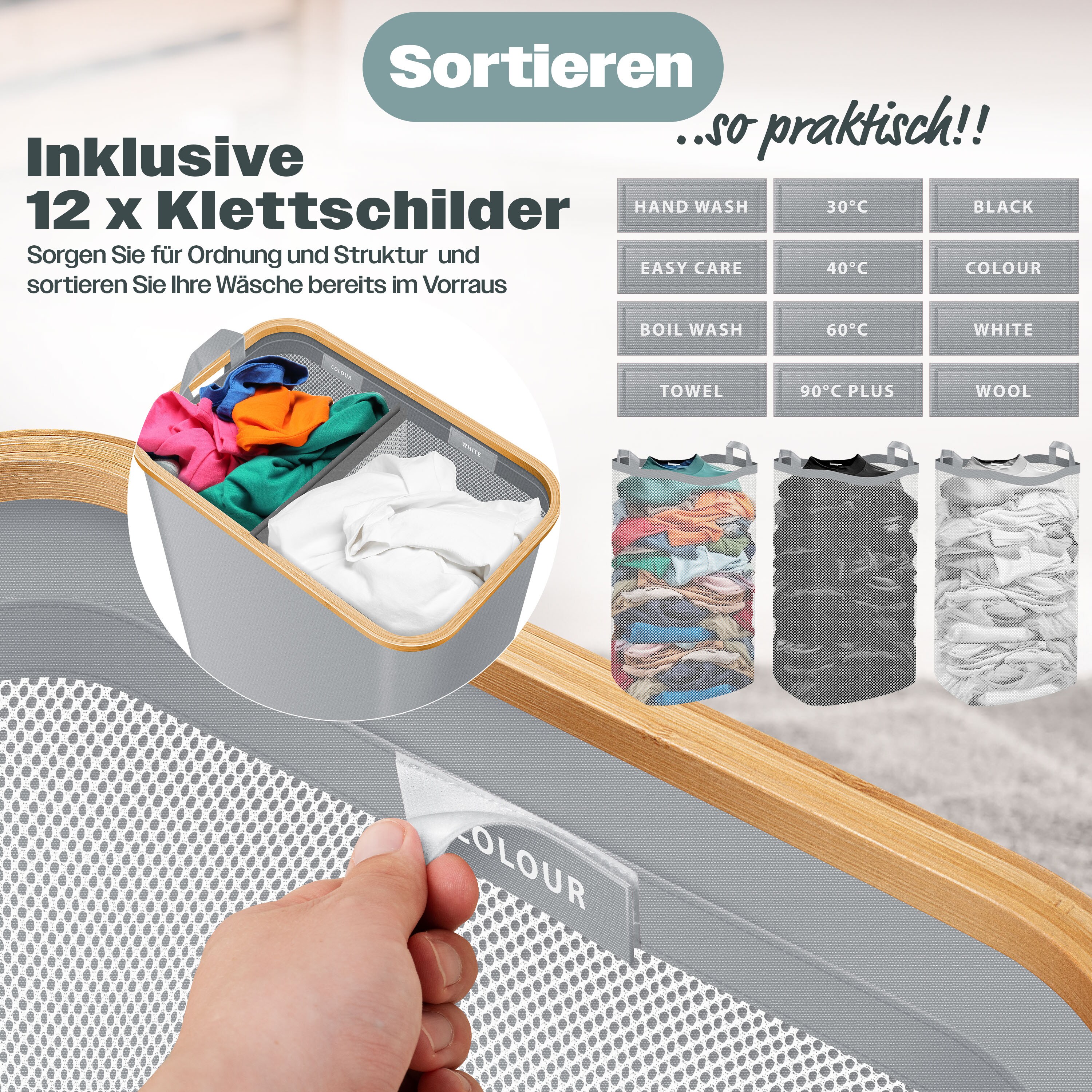 KESSER® Wäschekorb mit Deckel faltbar Wäschebox Wäschetruhe Wäschetonne | Wäschesammler mit herausnehmbaren Wäschesäcke | Laundry Baskets Wäschesortierter inkl. Waschhinweisen