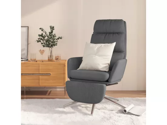 Chaise de relaxation avec repose-pied Gris foncé Tissu