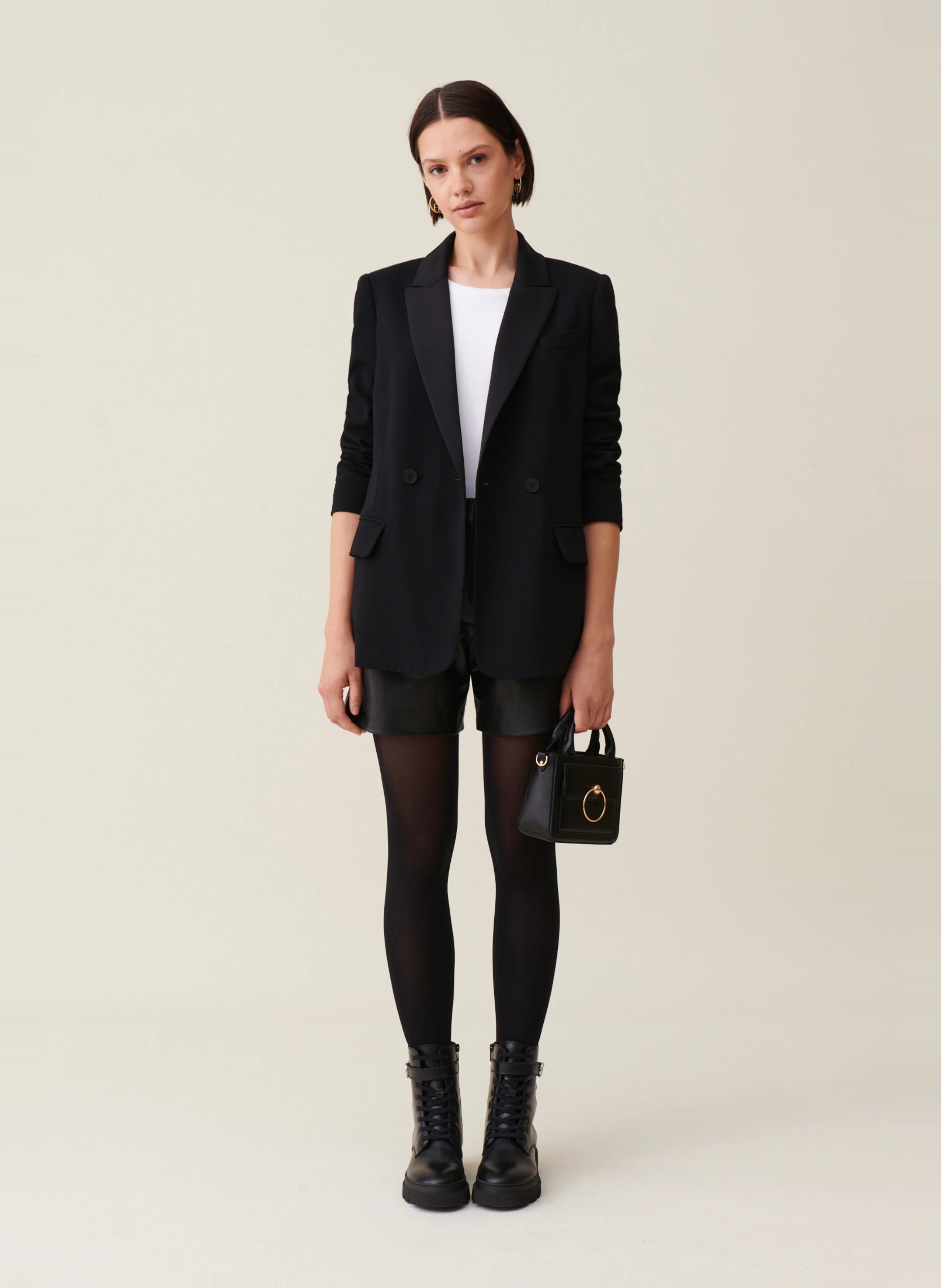 Veste de tailleur droite ceinturée | Noir