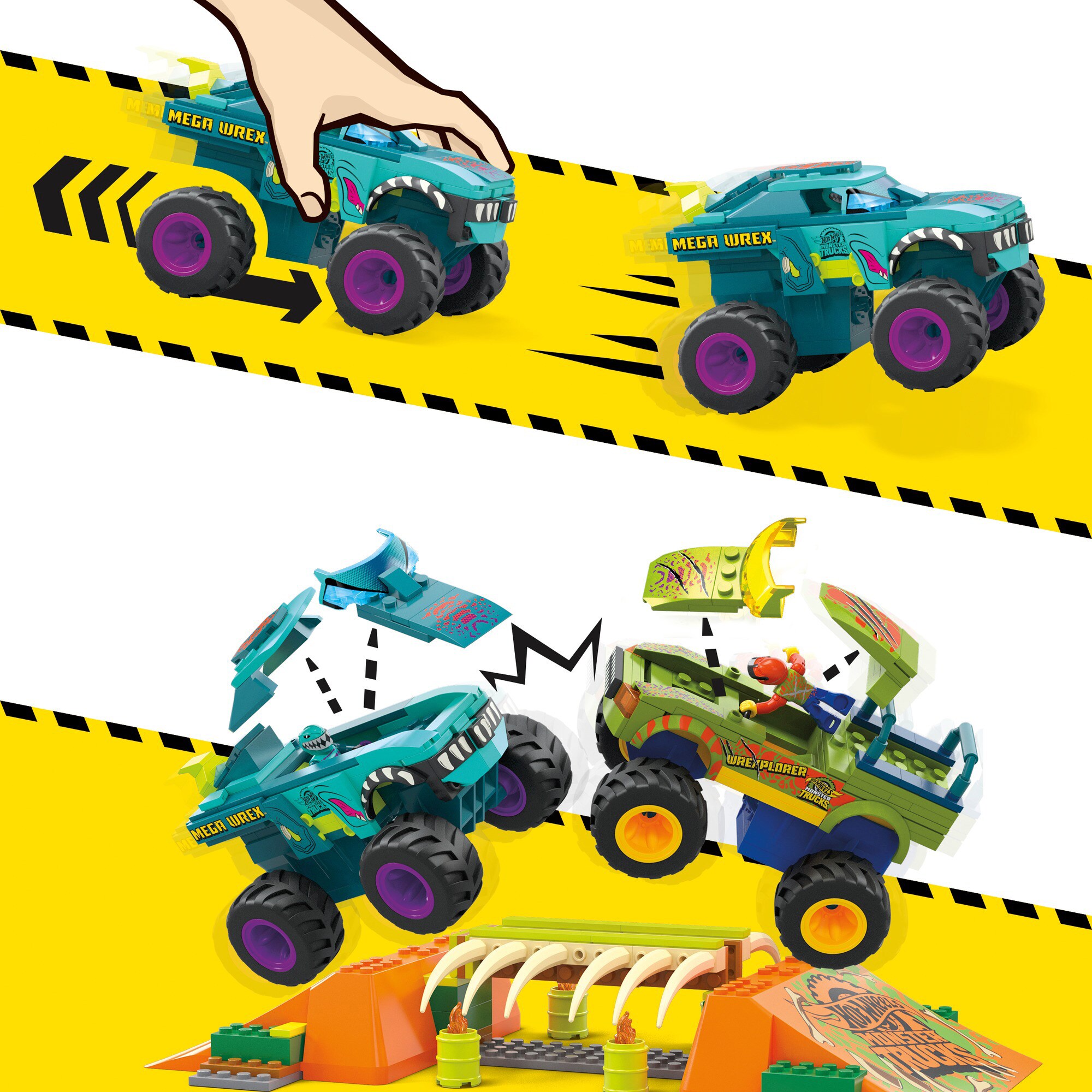 Mattel Konstruktionsspielzeug MEGA Hot Wheels Monster Trucks Mega-Wrex Knochen Crash Stuntbahn