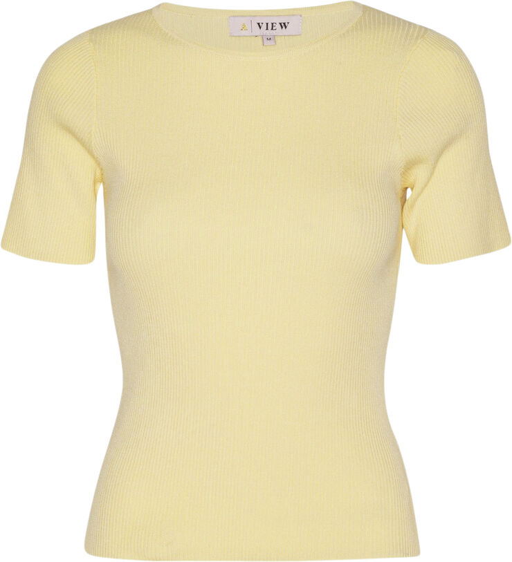 A-VIEW Rib knit short sleeve top Pale yellow