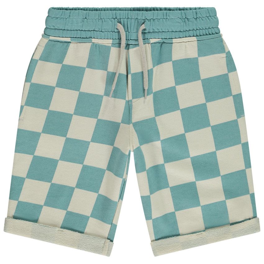 Bermuda molleton imprimé damier pour garçon - Bleu moyen