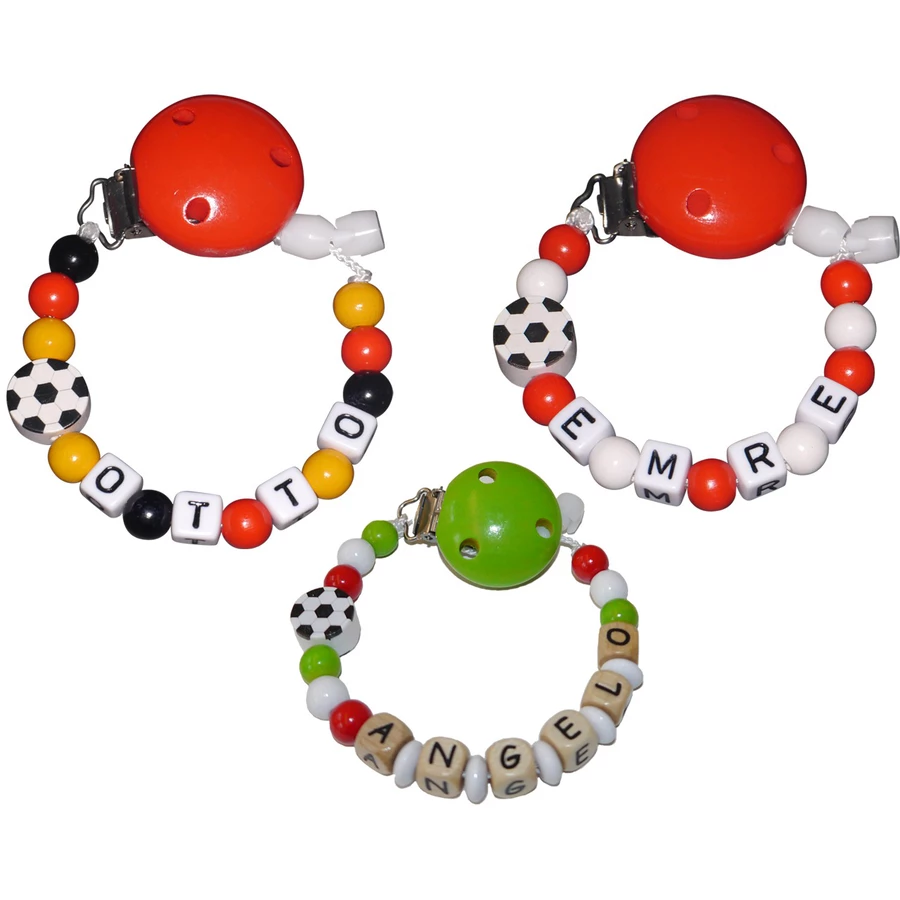 Schnullireich Schnullerkette mit Namen Fußball Türkei (Holz) Bunt