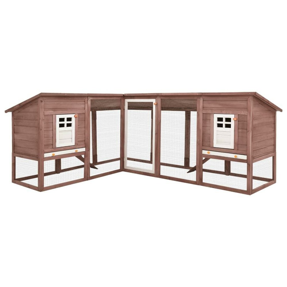 Clapier d'extérieur avec piste 250 x 192 x 105 cm moka et blanc bois de sapin