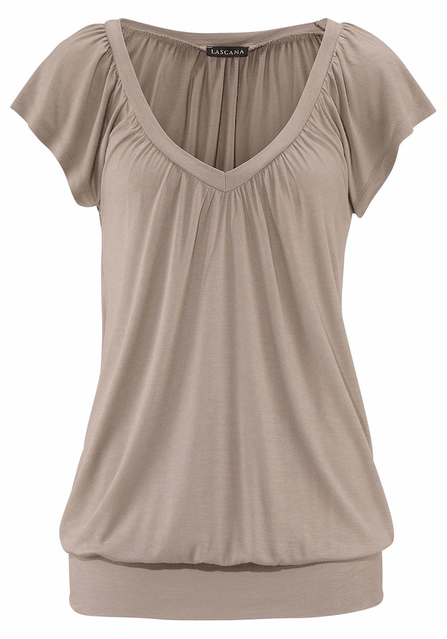 LASCANA V-Shirt mit breitem Gummizugbund, T-Shirt mit V-Ausschnitt, Basic
