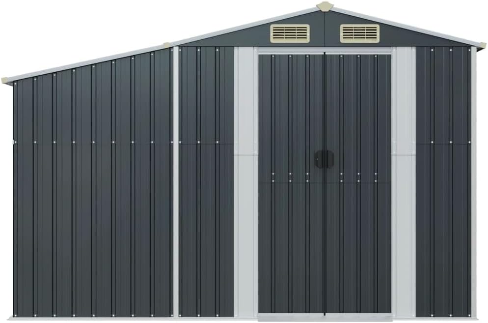Gerätehaus Garten Schuppen mit Schrägdach Gartenhaus Metallschuppen Anthrazit 277x93x179 cm Verzinkter Stahl