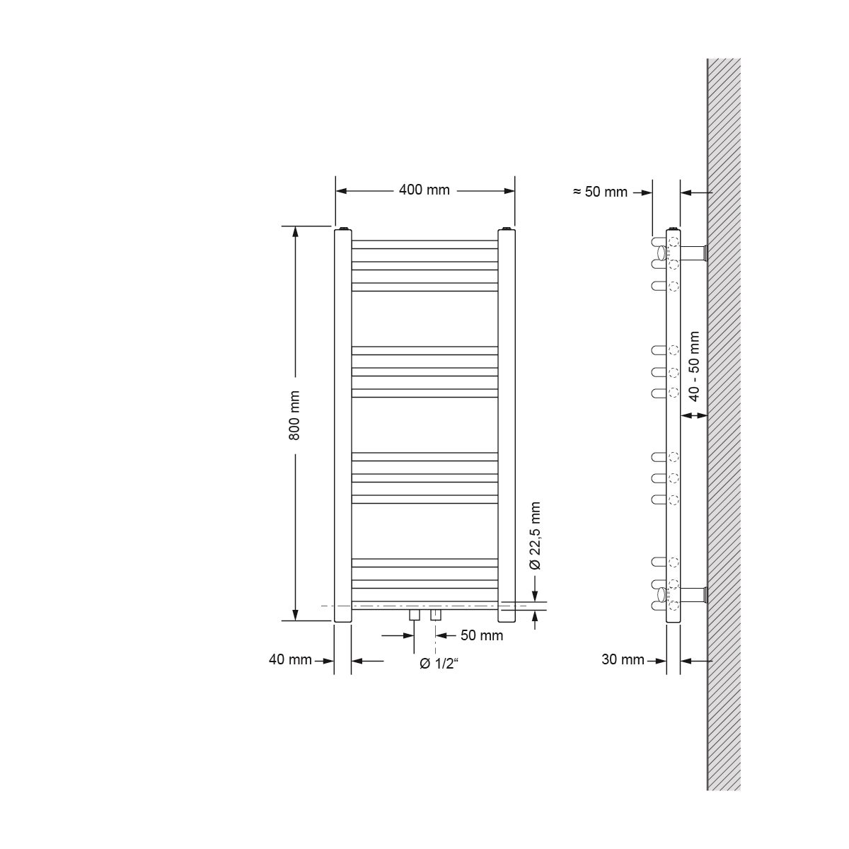 ECD Germany Badkamerradiator, Middenaansluiting, 400 x 800 mm, Antraciet, Gebogen, met Thermostaat en Aansluitset, Hoekwandradiator, Handdoekwarmer, Handdoekdroger, Handdoekradiator