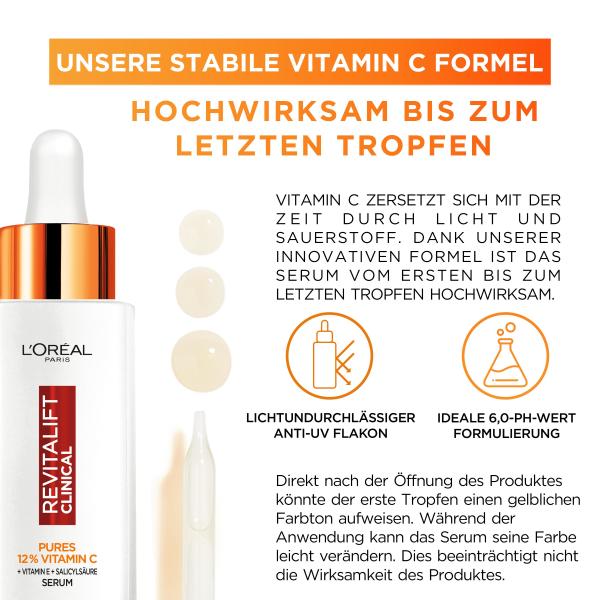 L'OREAL PARIS Revitalift Clinical 12% pures Vitamin C Serum<br>30 ml, + Vitamin E + Salicylsäure