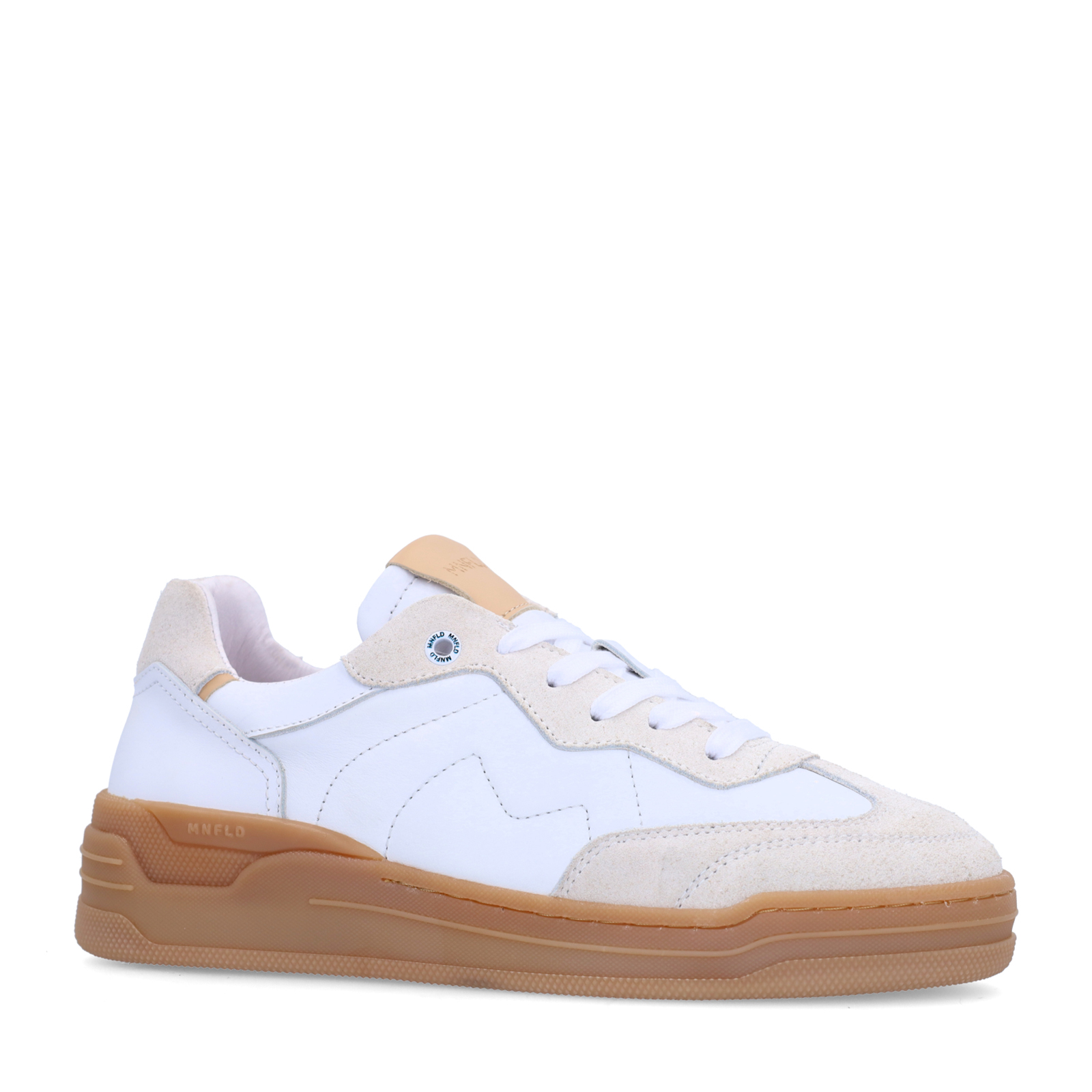 Witte leren sneakers met beige suéde details