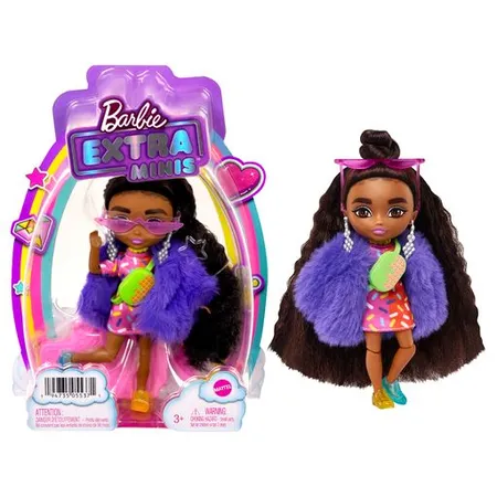 Barbie Extra Minis-Puppen Sortiment (ca. 14 cm) mit Moden, Accessoires und Puppenständer, 1 Stück, 4-fach sortiert