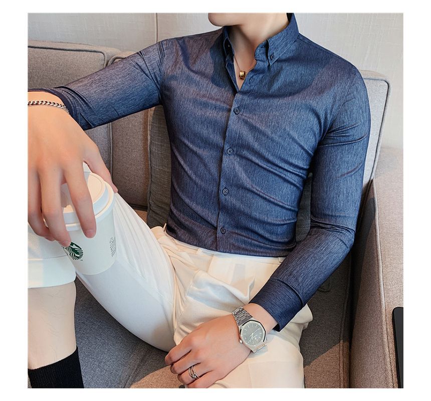 Deepwood - Slim Fit overhemd met lange mouwen en effen pasvorm