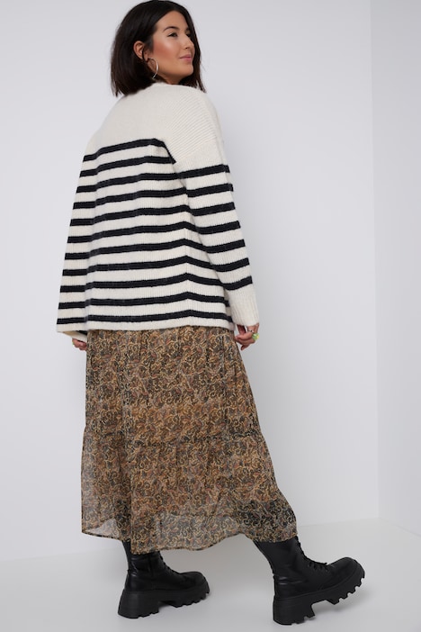 Strickjacke, oversized, Patentstrick, Bretonstreifen