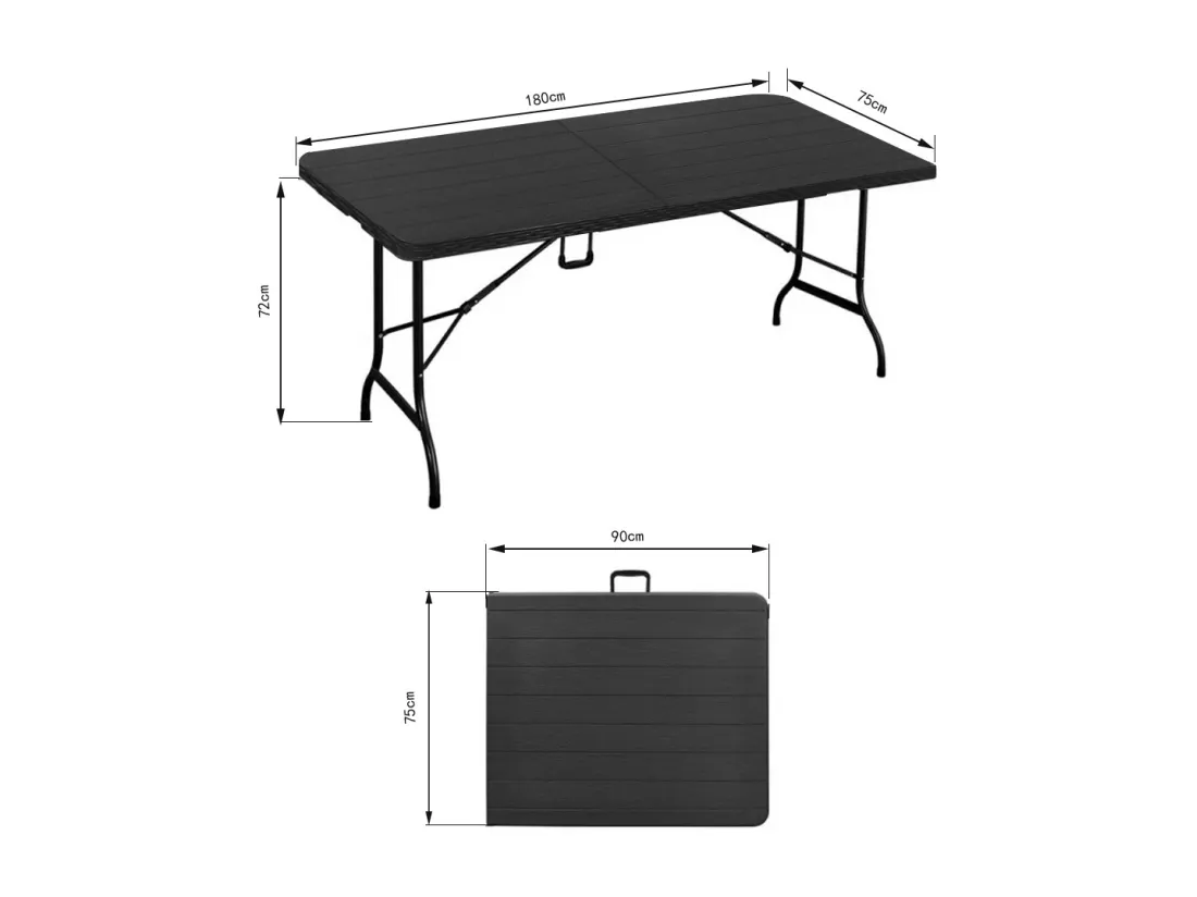 Ensemble Table de Jardin et 2 Banc Pliante - Table de Jardin Rectangulaire 8 Personnes - Ensemble Table et Banc Exterieur pour Jardin Terrasse et Balcon - Noir