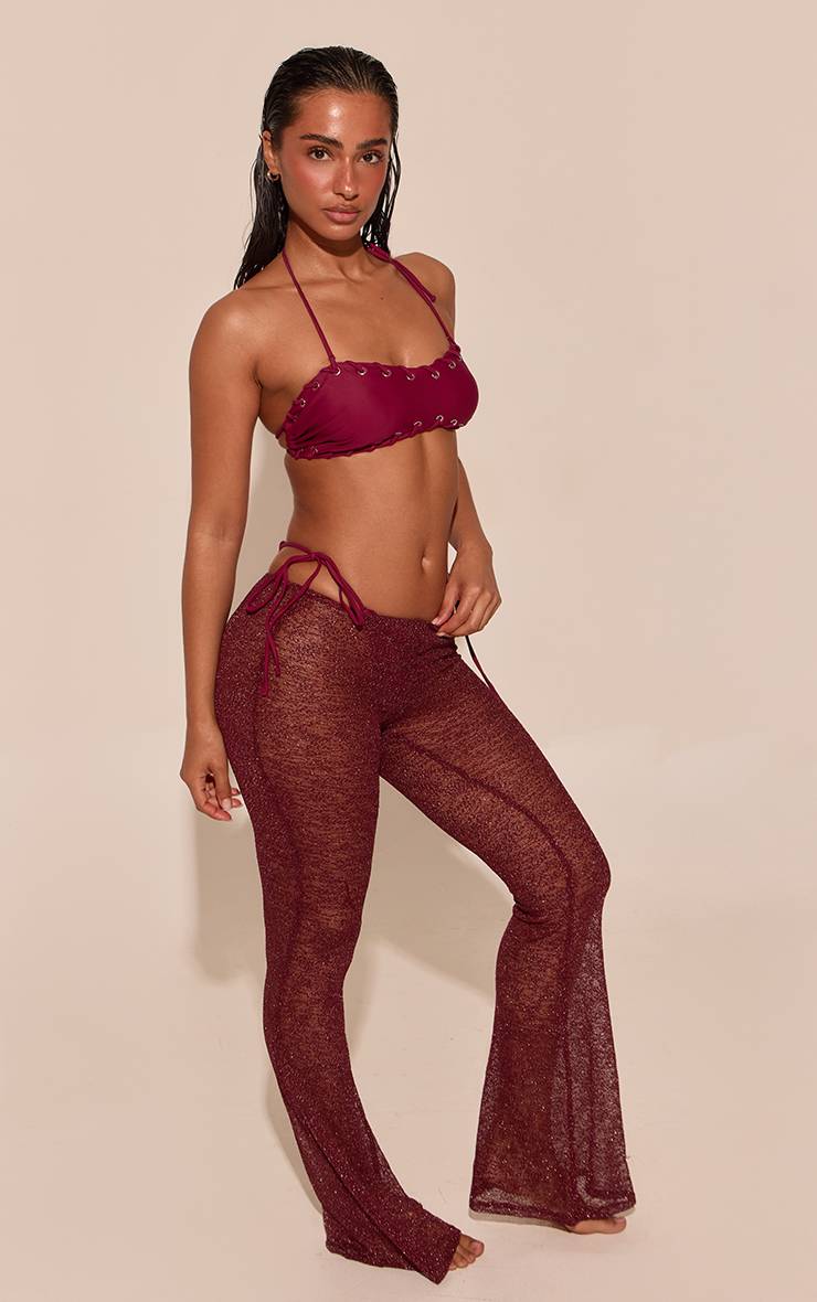Rouge Pantalon De Plage Évasé En Voile Pailleté