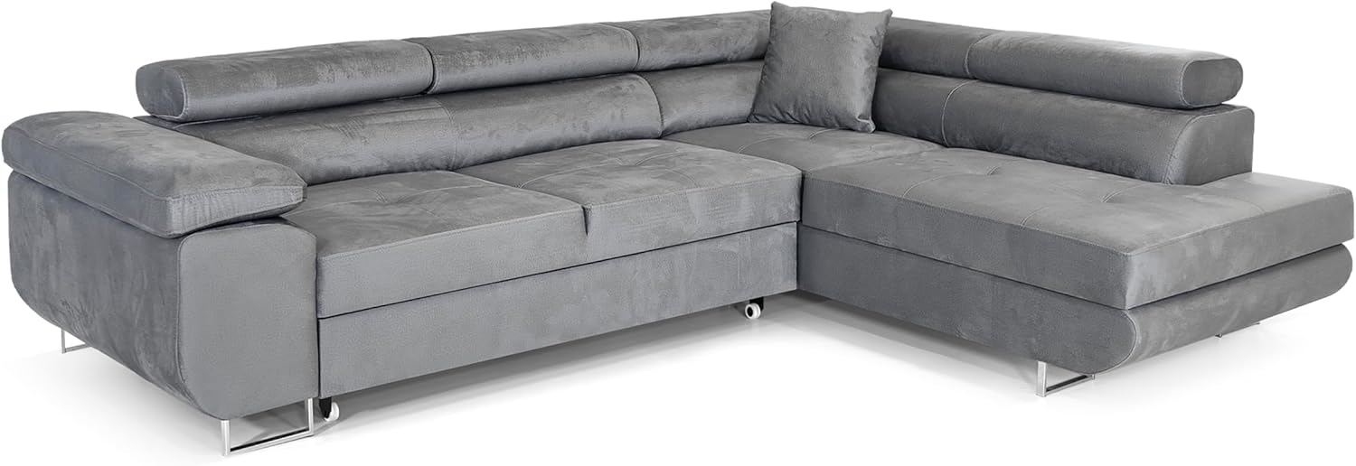 Ecksofa mit Schlaffunktion PASTI L-Form, Sofa Couch mit Bettkasten, 3-Sitzer Eckcouch, Schlafsofa für Wohnzimmer, Big Sofa Couch mit Schlaffunktion (Hellgrau, Ottomane Rechts)