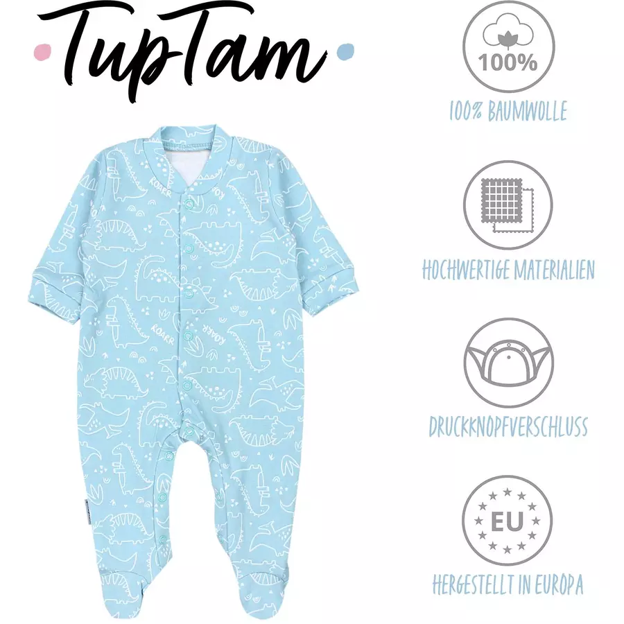 TupTam Baby Jungen Schlafstrampler mit Fuß 3er Pack beigeweiß