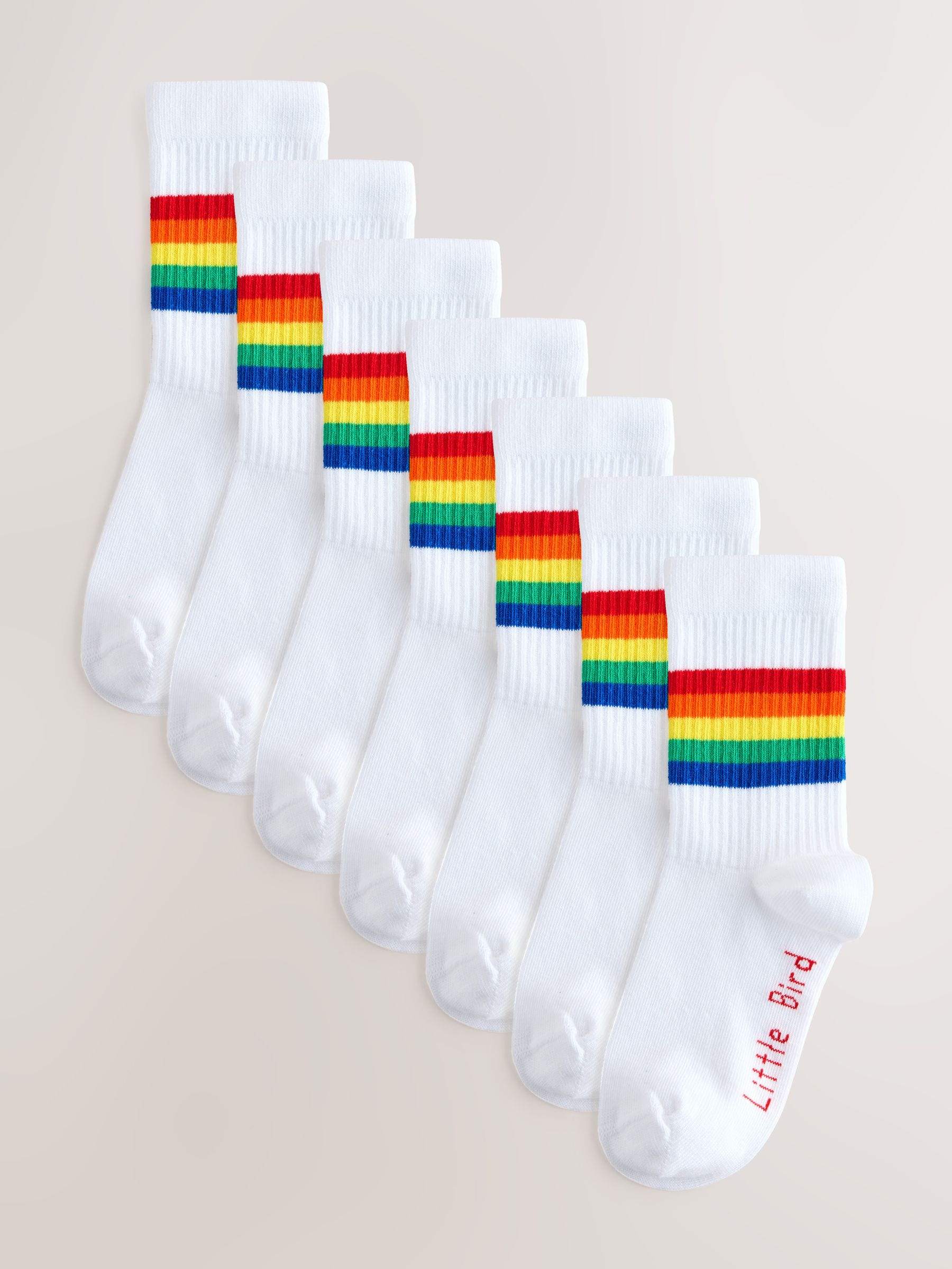 Felgekleurde regenboogstrepen - Little Bird by Jools Oliver White Tube Socks 7 Pack