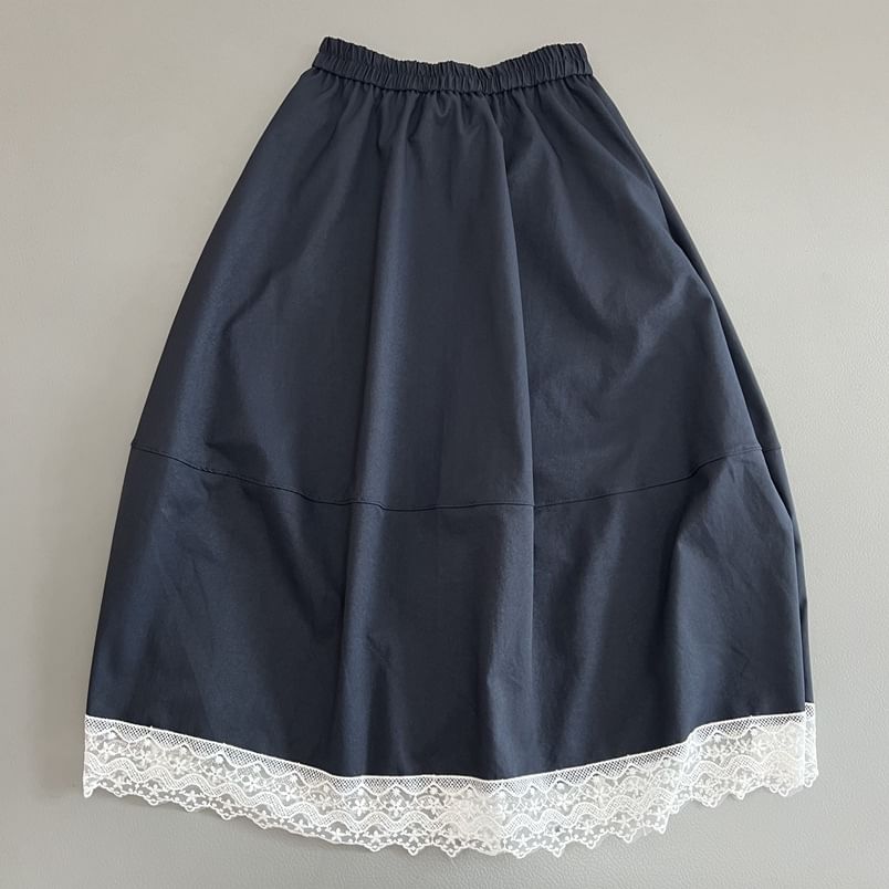 Rosehedge - Midi-A-lijn rok met elastische taille en effen kant