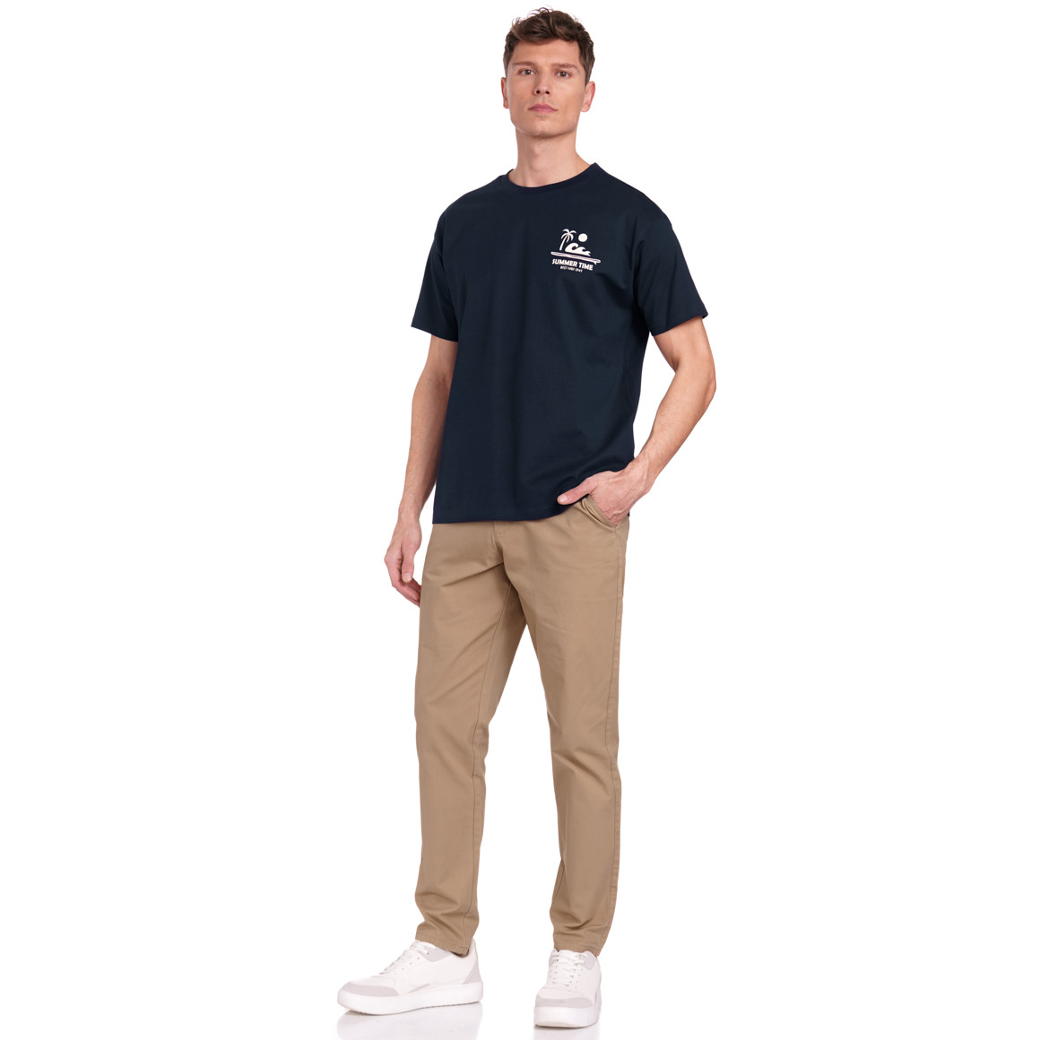 Jonas Nielsen Herren Hose mit elastischem Bund dunkelbeige