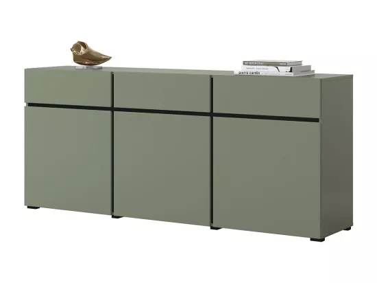 Buffet coloris vert sauge 180cm collection HAVANA. Bahut design avec 3 portes et 3 tiroirs.