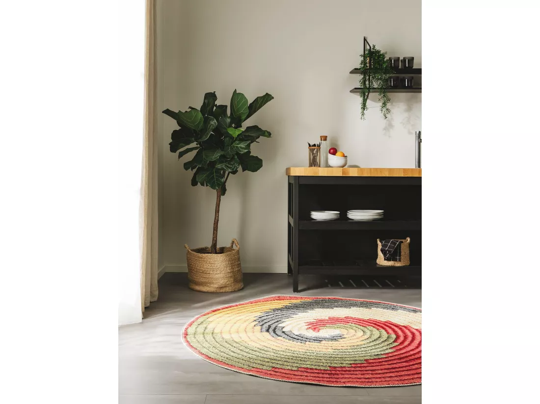 Tapis d'extérieur & intérieur rond Kenya Multicouleur ø 160 cm rond