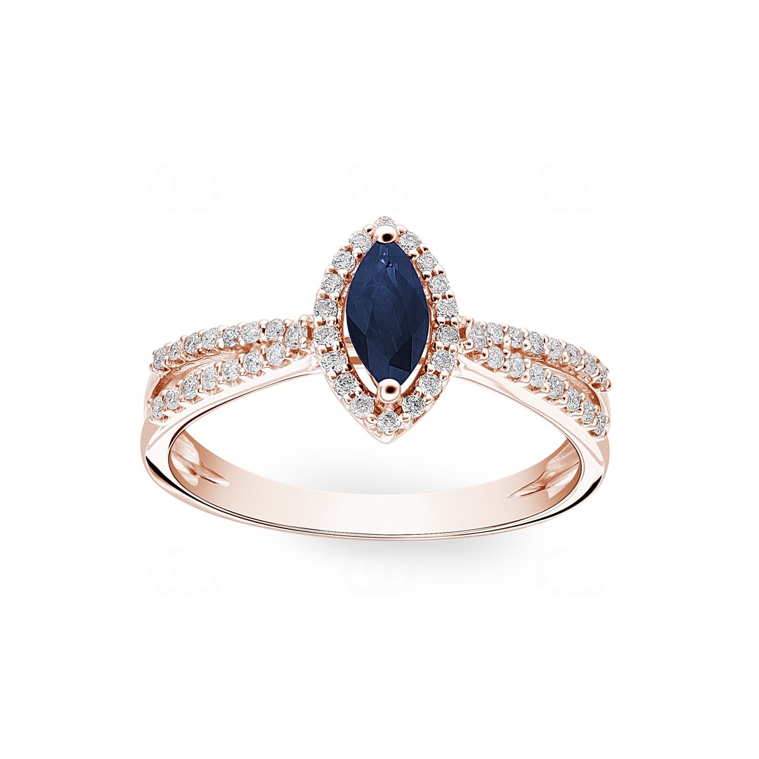 Saphirring 750/18 K Roségold mit Diamanten 0.19 ct H/si