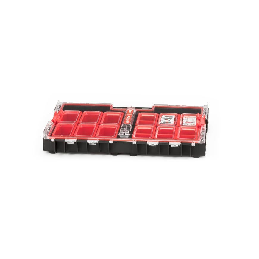 PROREGAL QBRICK Assortimentsdoos Één L HxBxD 53 x 53 x 7 cm 6 liter 12 vakken Met deksel Handvat met klemsluitingen Zwart