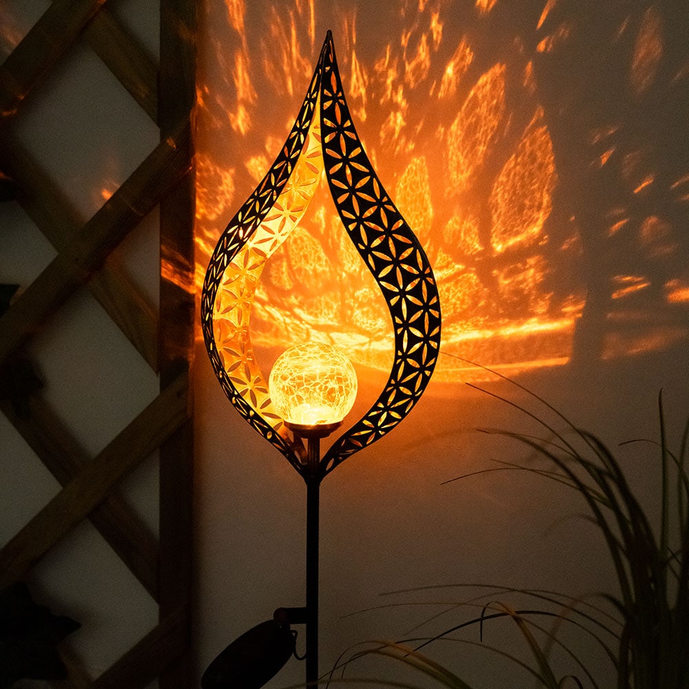 LED Solarleuchte, Flammen Design, silber, gelb, H 90 cm