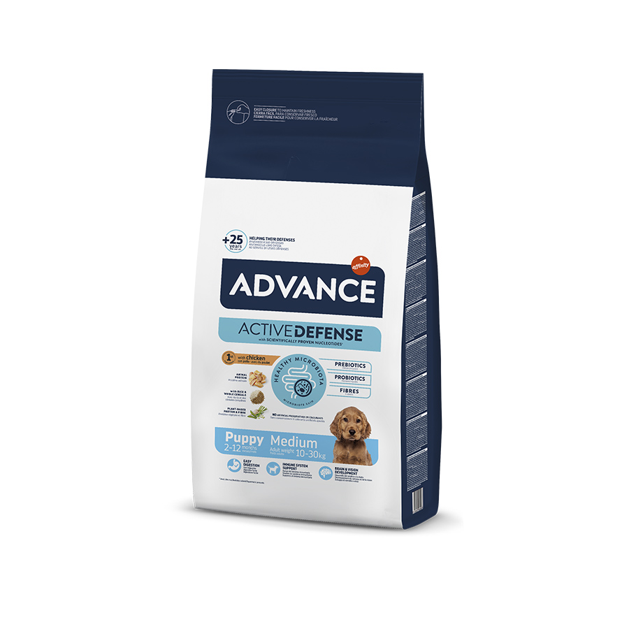 Ração Advance Active Defense para cães de porte médio, sabor frango e arroz.