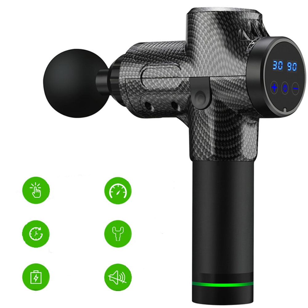 Massage Pistole Elektronische Muskelmassagepistole zur Entspannung Massagegerät mit 6 Aufsätzen   LED Anzeige (2400mAh) - Grau / Schwarz