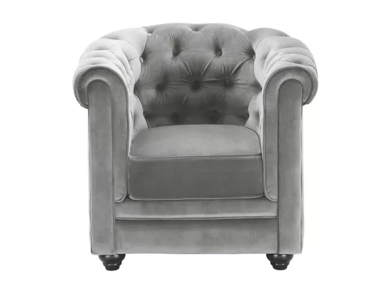Canapé 3 places et 2 fauteuils CHESTERFIELD - Velours gris clair