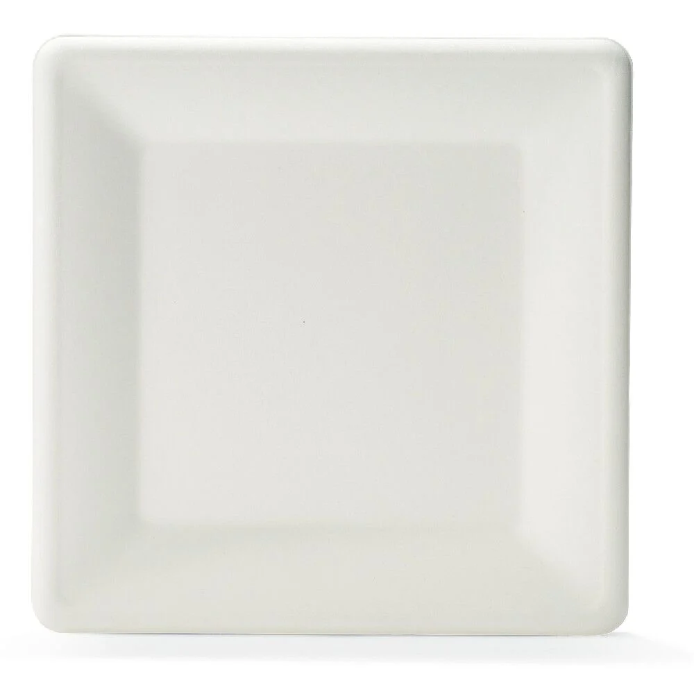 Lot de 12 assiettes plates carrées en canne à sucre
