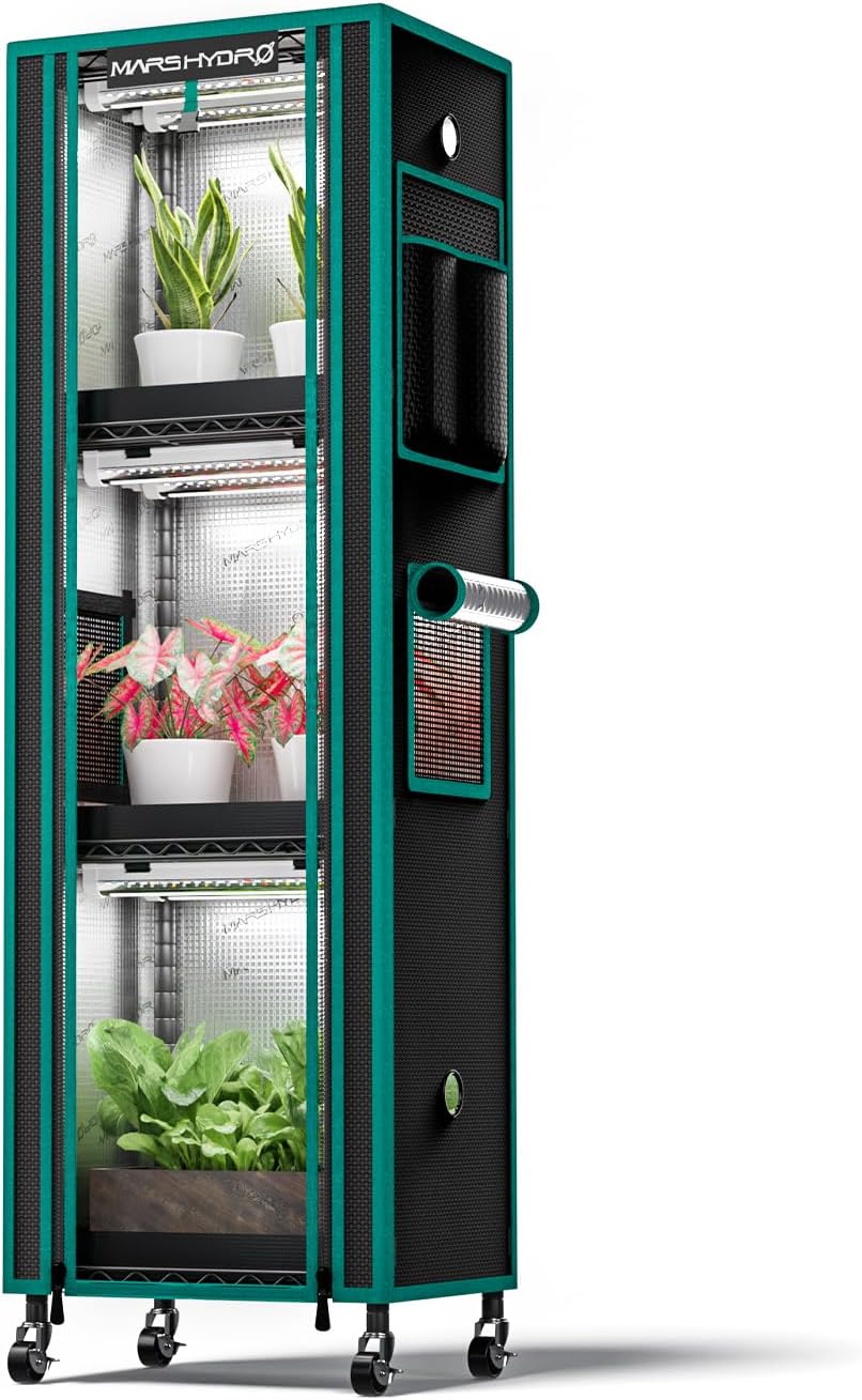 MARS HYDRO 2025 Plant Stand with Grow Lights 4-Tier Plant Shelf with 6 Full Spectrum LED Lamps (54W, 12'') & Grow Tent Mini Greenhouse for Vegetables, Seedlings, Plant Growth 5000K, 16x12x47''