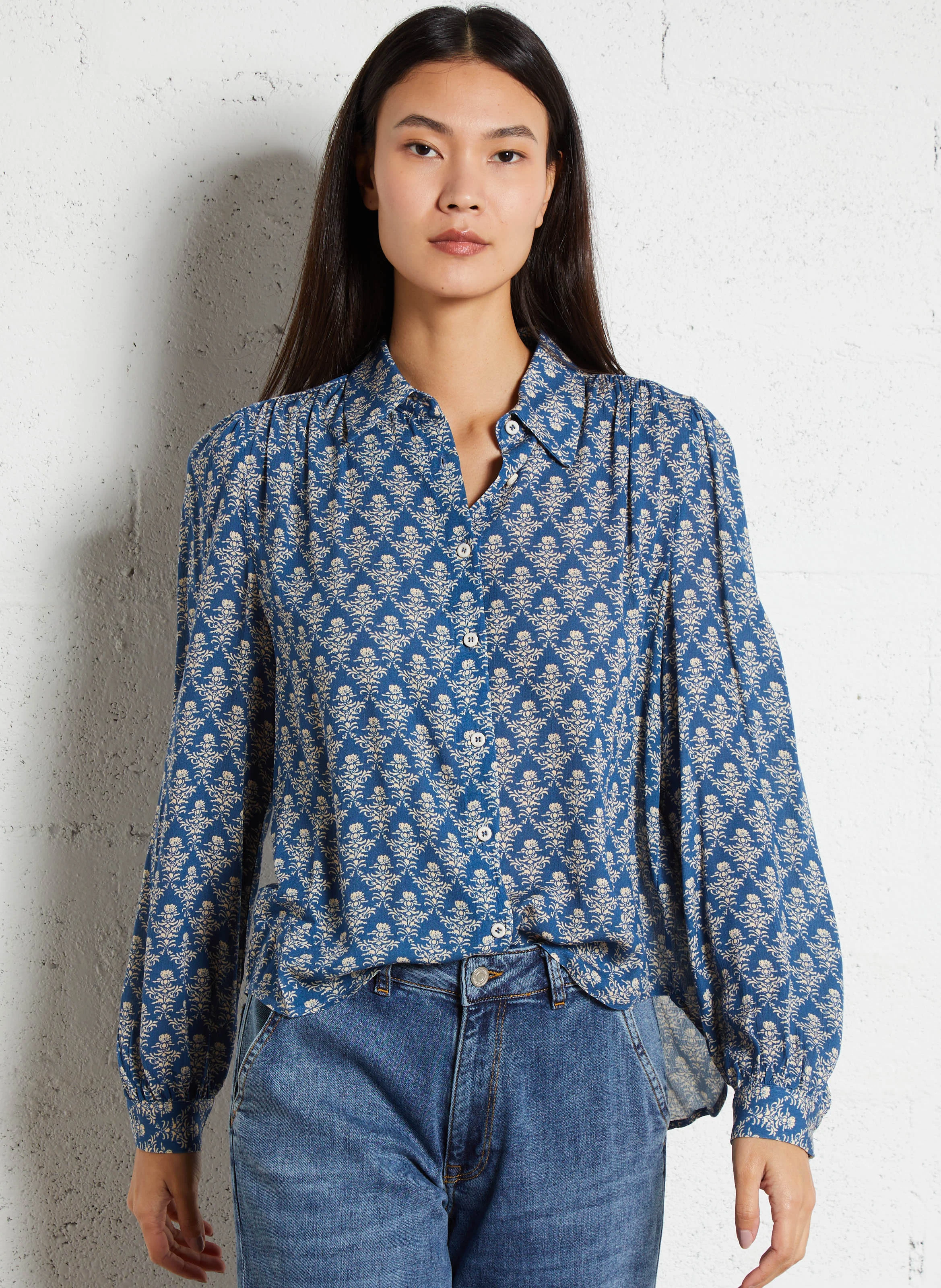Chemise droite imprimée| Bleu