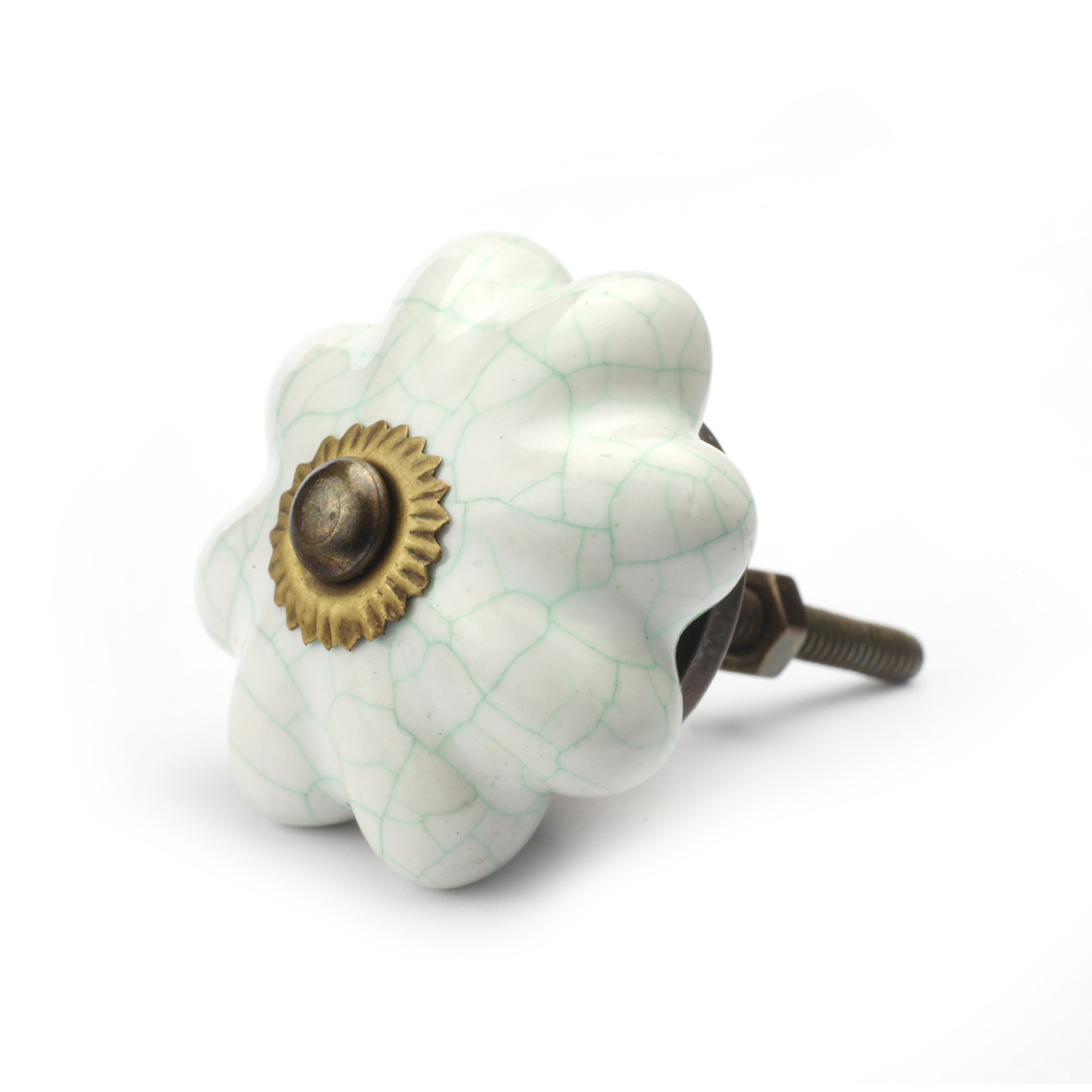 Keramik-Knauf 'Blume', weiß, mint, Ø 4 cm günstig bestellen