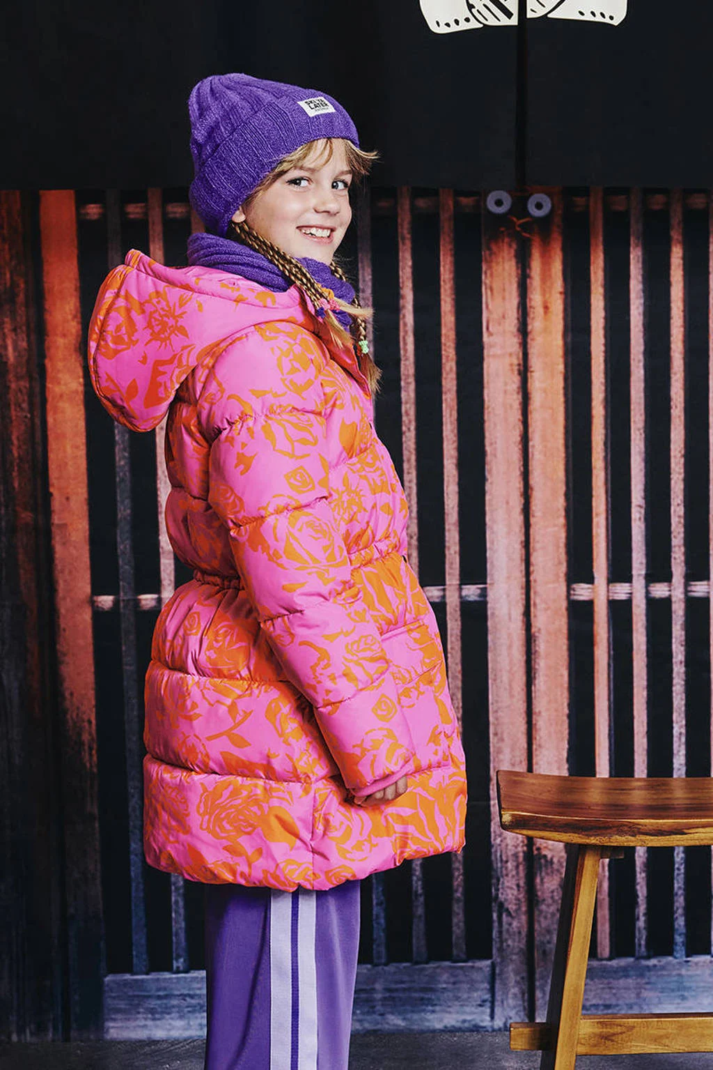 Z8 kids gewatteerde winterjas Rosalia roze/oranje
