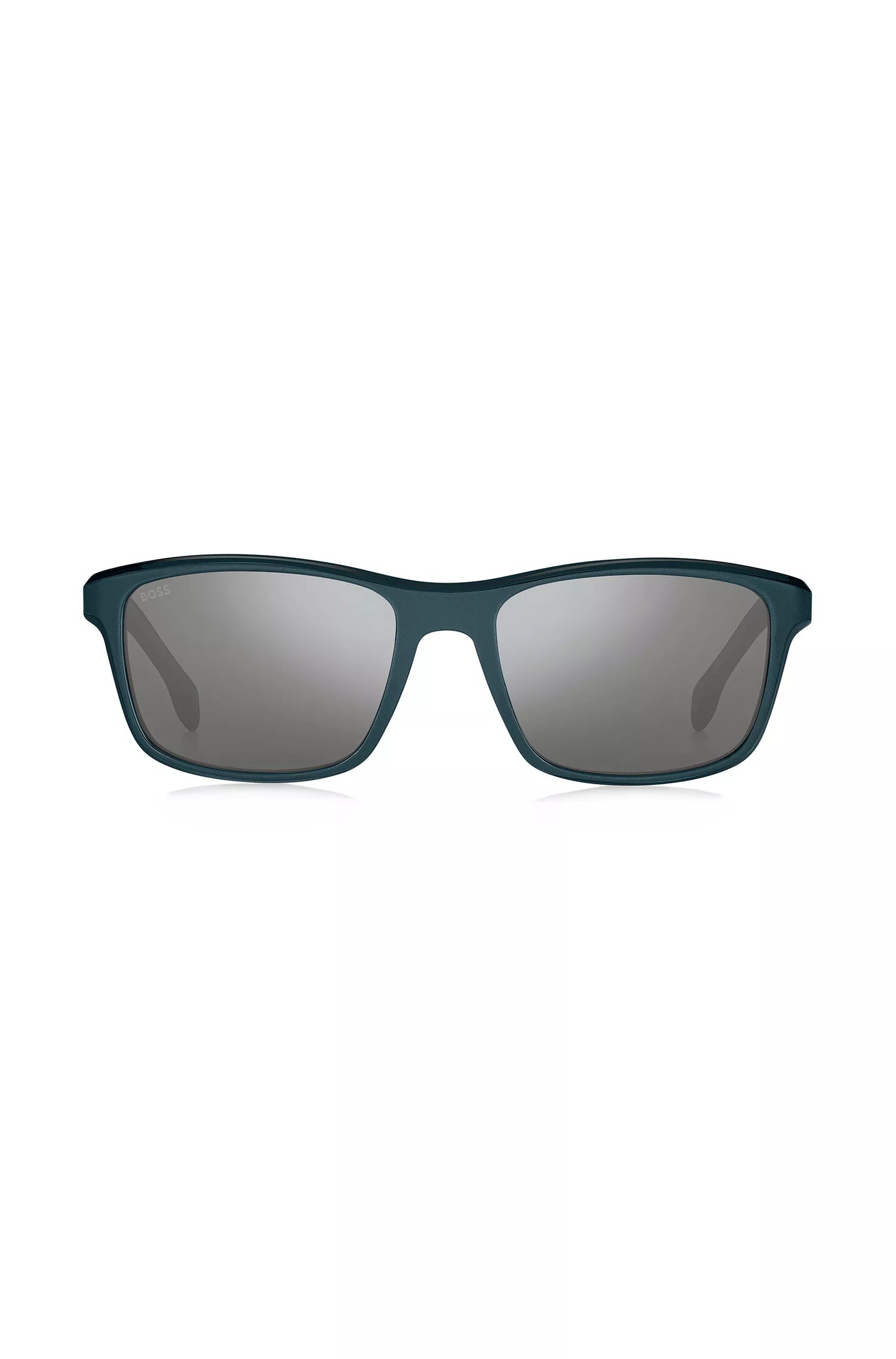 Óculos de sol BOSS em acetato preto na cor verde-azulado fosco com detalhes em metal.