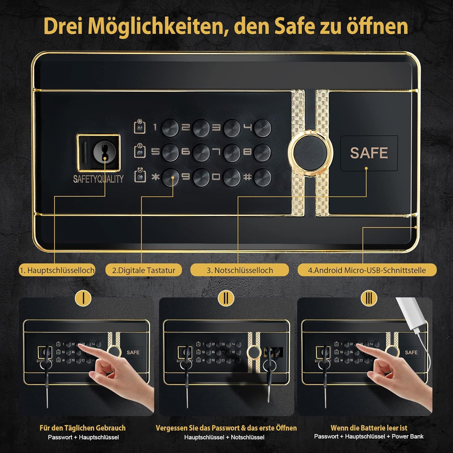 COSTWAY 42,5L Tresor feuerfest für Zuhause, Elektronik Safe mit integriertem Mini Tresor & Zufallszahlen-Tarnung & Alarmsystem, höhenverstellbar & abnehmbar Ablage, inkl. 2 Haupt- & 2 Notschlüssel