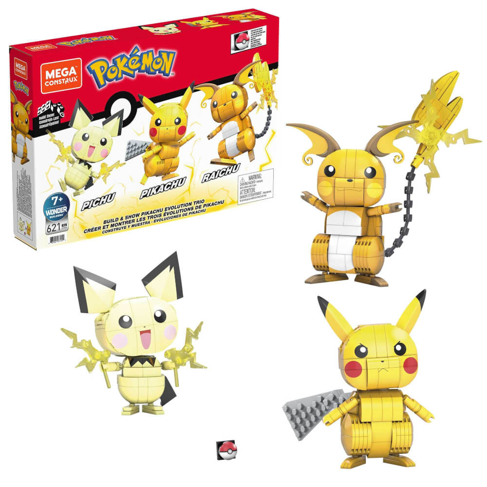 Mattel GYH06 Mega Construx Pokémon Trio (Pichu, Pikachu, Raichu)