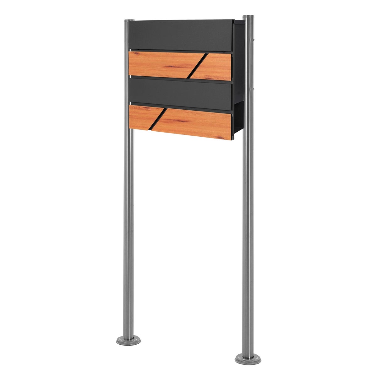 ECD Germany vrijstaande brievenbus met krantenvak, design brievenbus met post, brievenbussysteem, brievenbusstandaard zilver metallic 120 cm van roestvrij staal, brievenbus in antraciet houtlook van staal