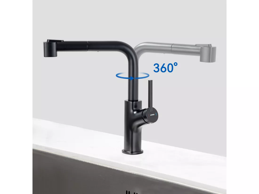 Robinet de Cuisine Noir avec Douchette Extractible Mitigeur de Cuisine 2 Jets Eau Froide et Chaude Mélangeur de Cuisine Evier